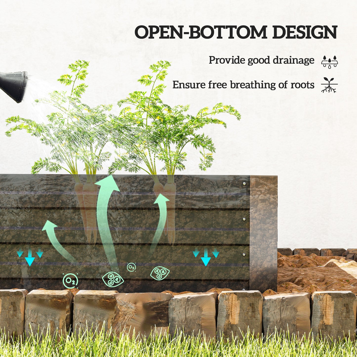 6' x 3' x 1' Raised Garden Bed with 2 Trellis Tomato Cages, Steel Frame Elevated Planter Box, Black