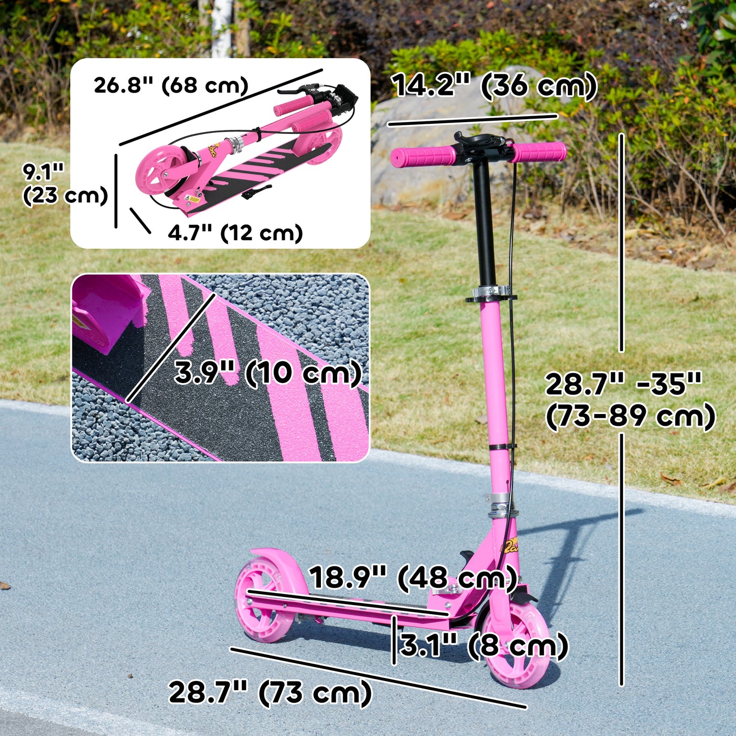 Qaba Scooter for Kids Ages 3-8 with Light Up Wheels, Adjustable Handlebar, Rear Brake & Handbrake for Girls and Boys, Pi