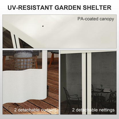 10' x 13' Wall Pergola, Outdoor Gazebo with 2 Curtains and 2 Nettings, UV Resistant, for Patio, Deck,  Beige