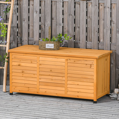 75 Gallon Wooden Storage Box patio Deck Box Bench, Garden Backyard Outdoor Storage Container with Aerating Gap & Weather