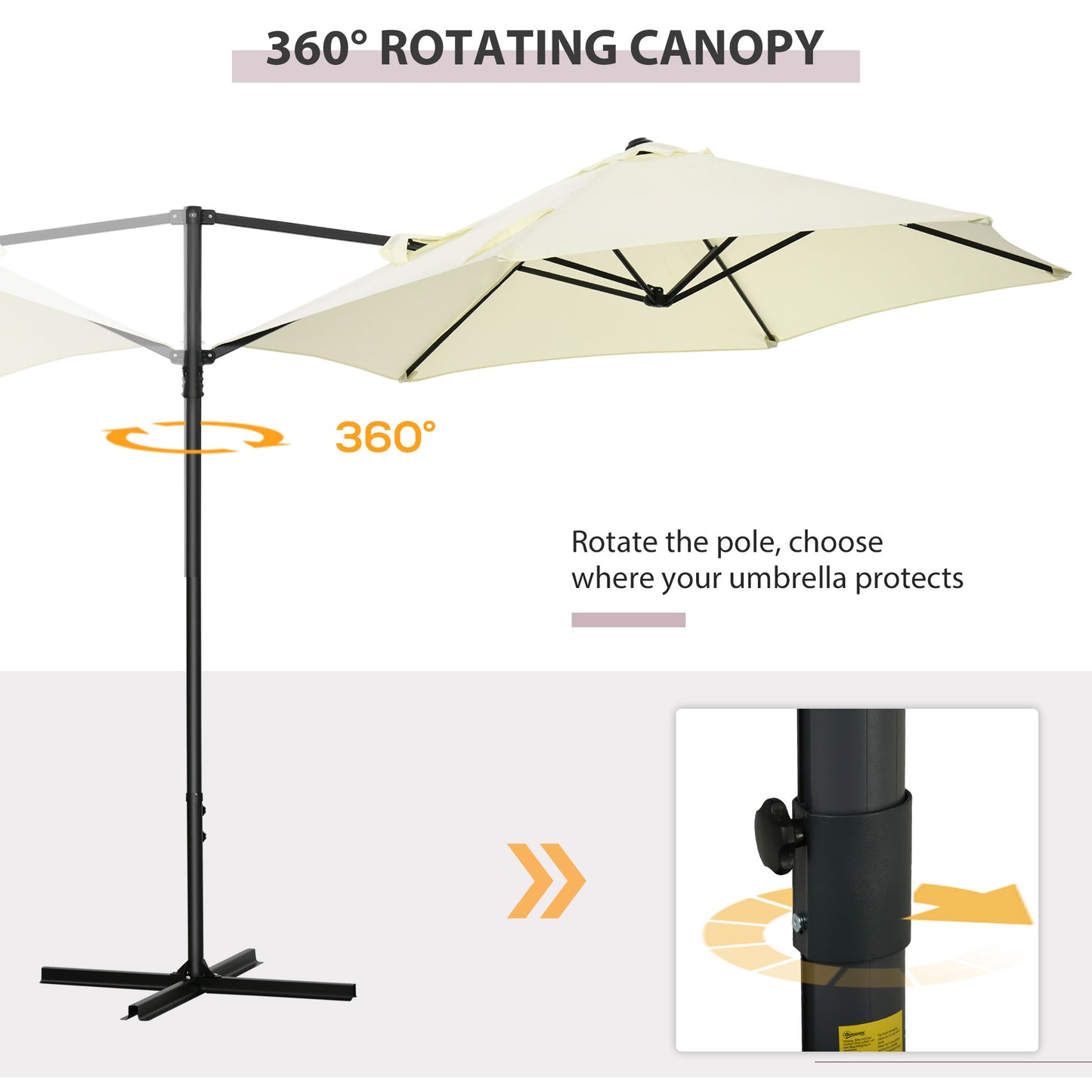 8.5FT Offset Patio Umbrella with 360° Rotation, Outdoor Cantilever Roma Parasol Hanging Sun Shade Canopy Shelter with Cr