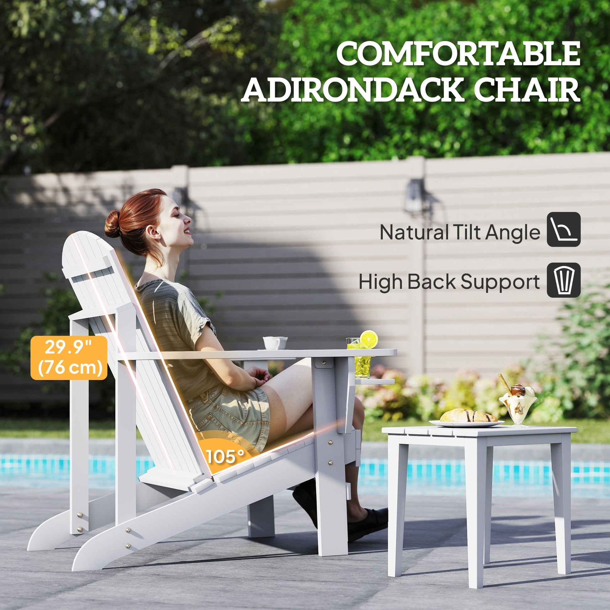 Classic Adirondack Chair Muskoka Chair, Garden Deck Chair with Cup Holder for Patio, Indoor, Backyard, Wh - image 3