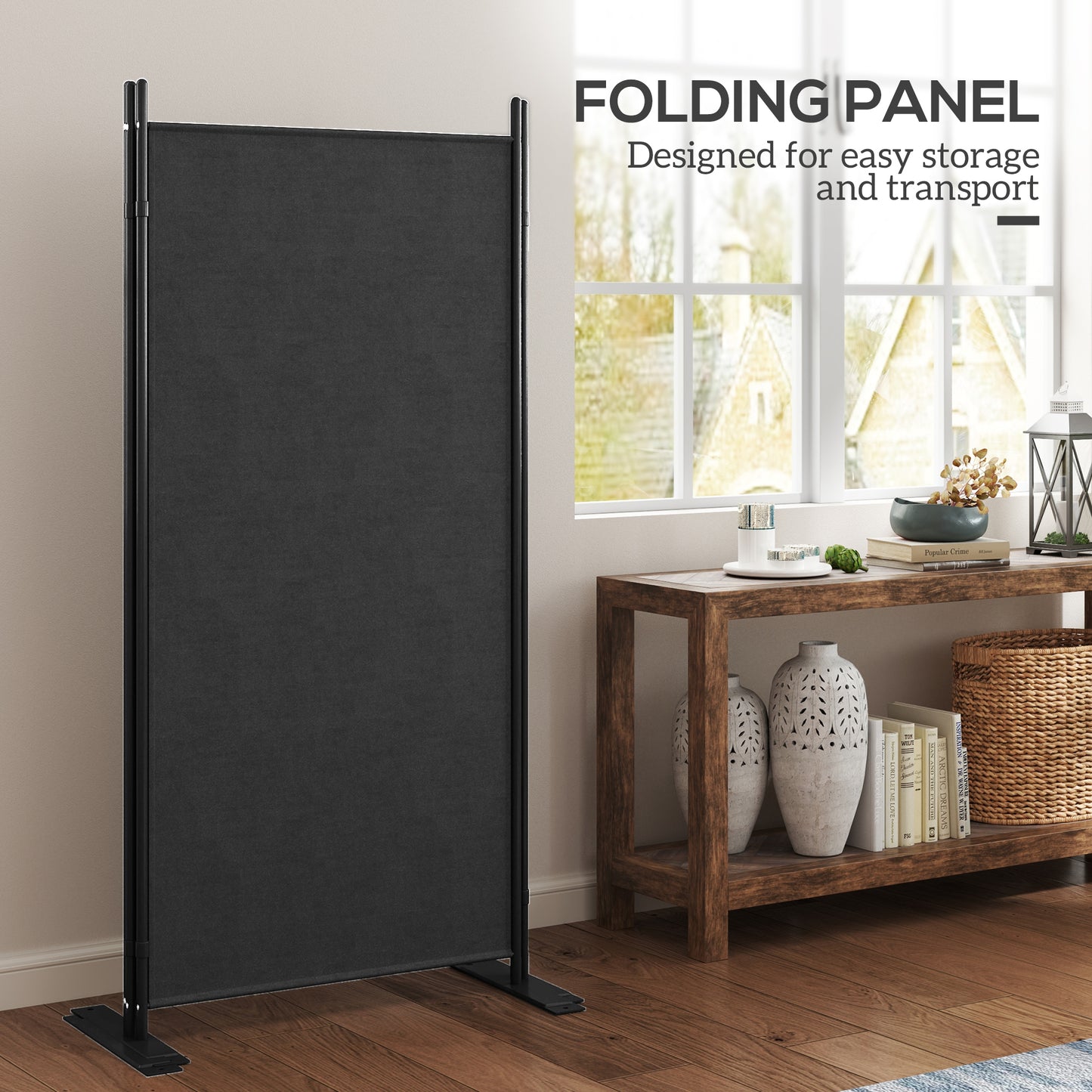 3 Panel Folding Outdoor Privacy Screen, 5.8FT Tall Room Divider with UV30+ Protection, Freestanding Privacy Panel Partit