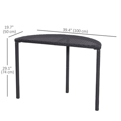 Half Round Side Table, PE Rattan Coffee Table with Metal Frame for Patio, Garden, Balcony, Black