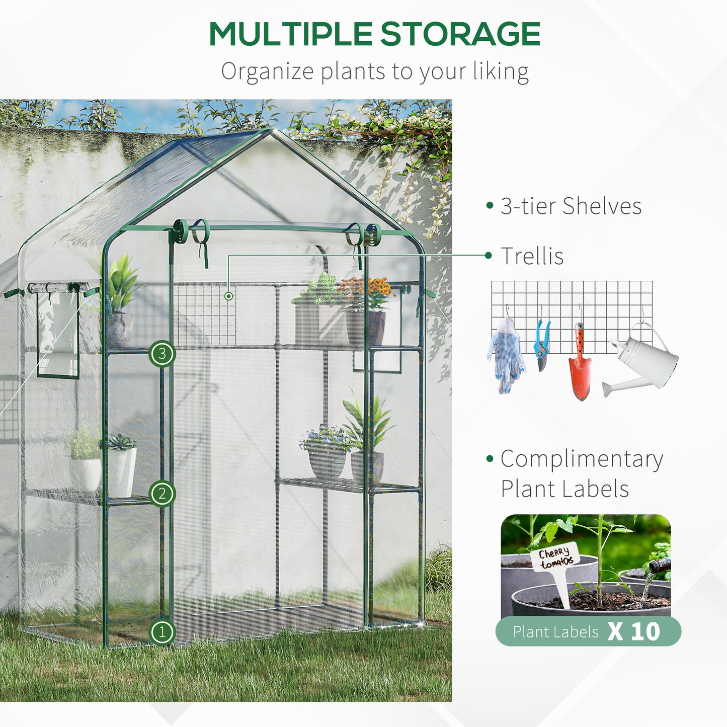 Walk-in Greenhouse with 4 Shelves, 56" x 29" x 77" Mini Greenhouse ,Roll-Up Door, Mesh Windows for Seedling, Flowers, Pl