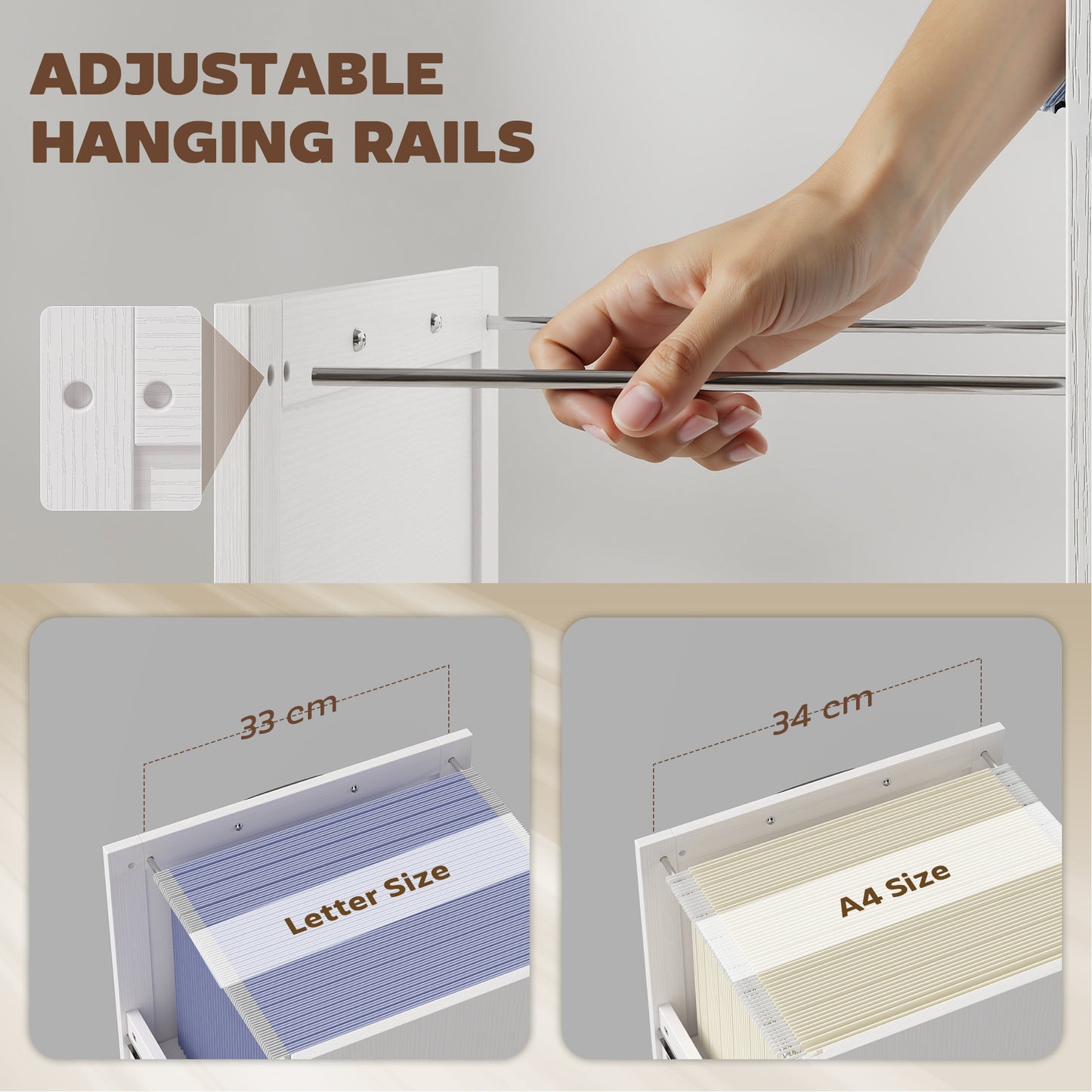 Lateral Filing Cabinet with Drawers, Shelves, Adjustable Hanging Bar for Home Office, Fit A4/Letter Files, White