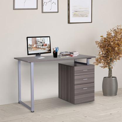 47" Computer Desk Writing Table Workstation with Multi-Use Reversible 3 Drawers Metal Frame Home Office Furniture, Dark 