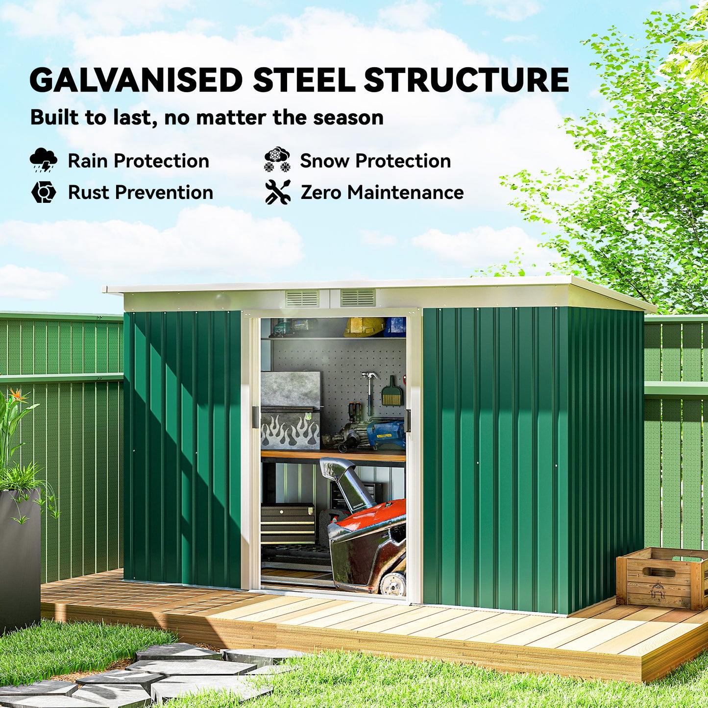9' x 4' Garden Tool Shed Metal Storage Shed Outdoor Equipment Tool Box with Foundation Kit, Ventilation & Doors, Dark Gr