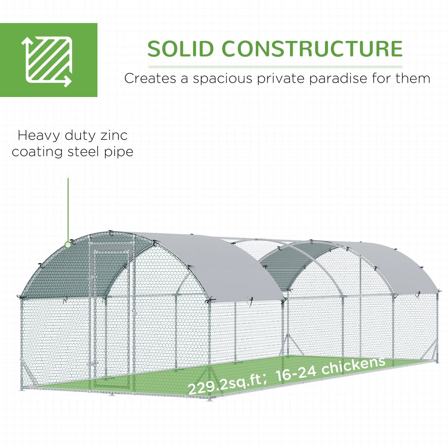Galvanized Large Metal Chicken Coop Cage Walk-in Enclosure Poultry Hen Run House Playpen Rabbit Hutch with Cover for Out