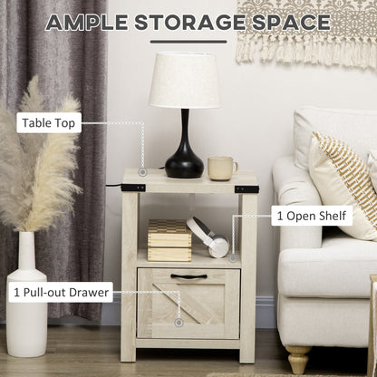Side Table with Storage, Farmhouse End Table with Drawer, Open Shelf and Barn-style Panel, Nightstand for Living Room, B