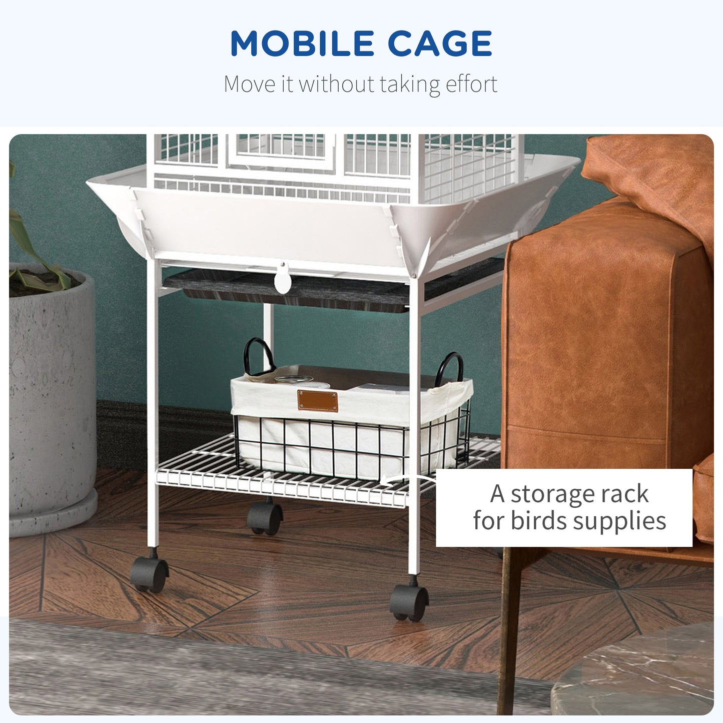 61.5 Inch Bird Cage Parakeet House for Cockatiel with Stand, Pull Out Tray, Play Top, Storage Shelf, Wood Perch, Food Co