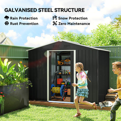 8' x 6' Outdoor Storage Shed, Metal Garden Tool Storage House with Lockable Sliding Doors and Vents for Backyard Patio L