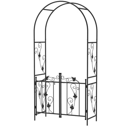 7ft Steel Garden Arch with Gate, Garden Arbor Trellis for Climbing Plants, Roses, Vines, Wedding Arch for Outdoor, Garde