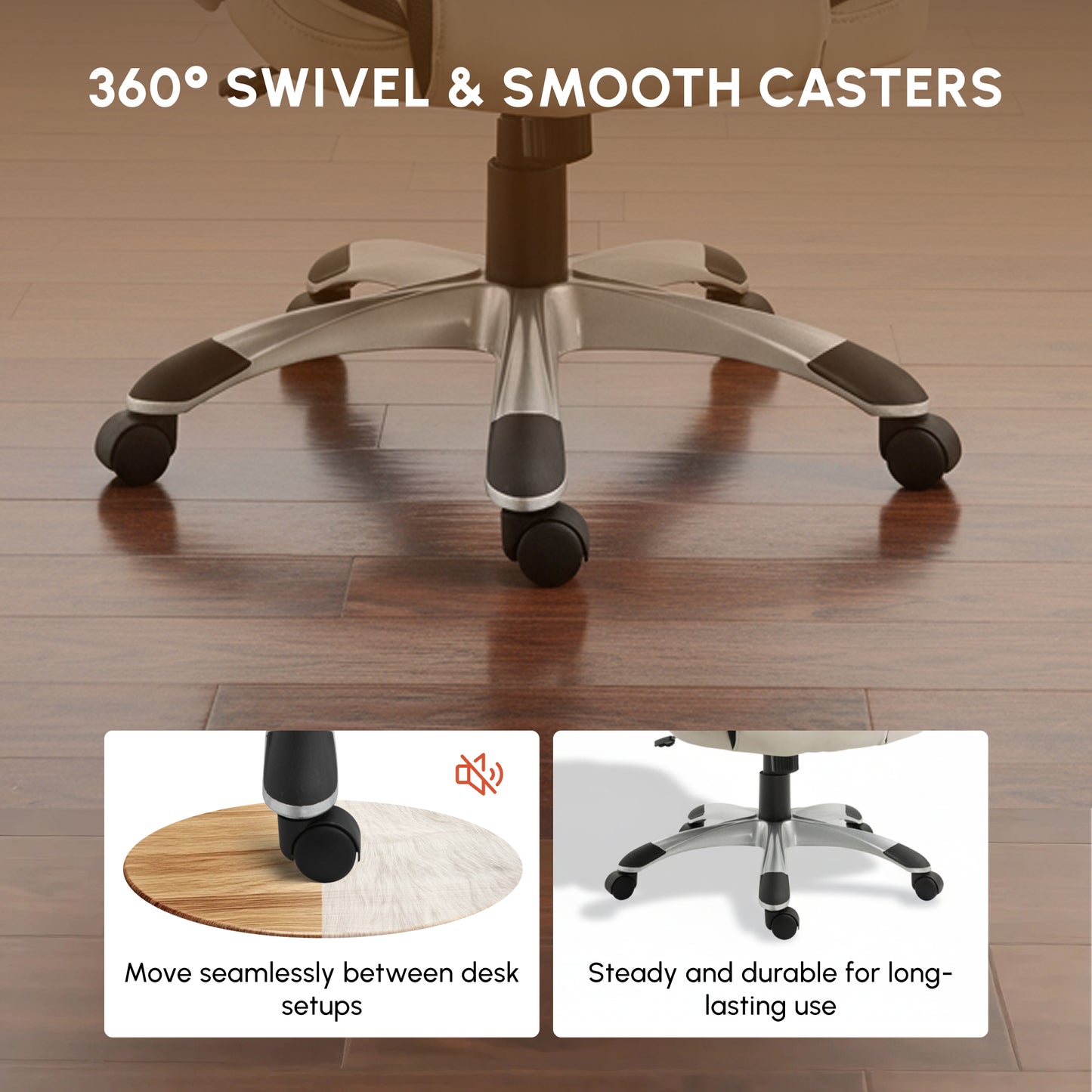 Ergonomic Office Chair PU Leather Executive on Rolling Wheels Task Computer Height Adjustable Swivel Ergonomic, Greige a