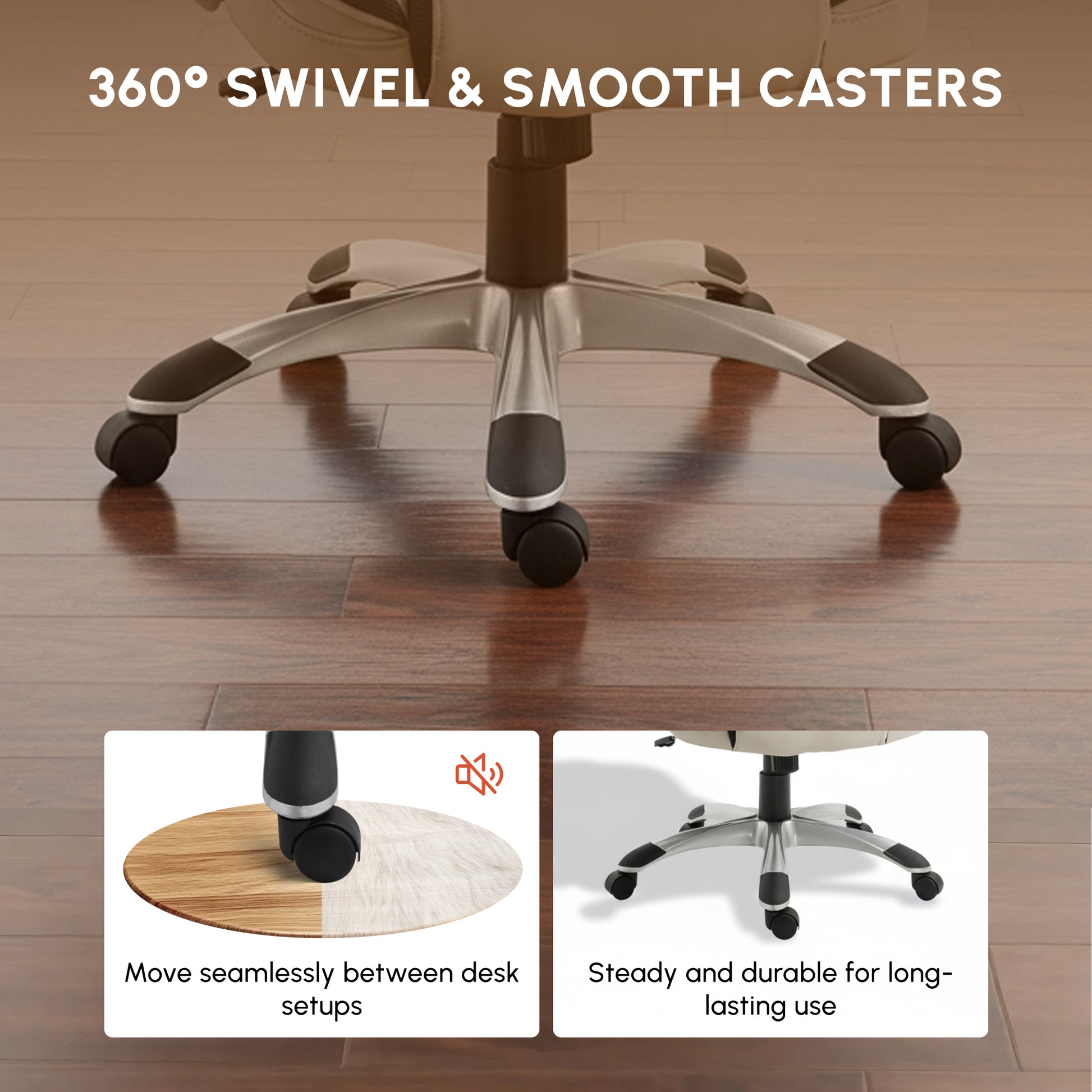 Ergonomic Office Chair PU Leather Executive on Rolling Wheels Task Computer Height Adjustable Swivel Ergonomic, Greige a