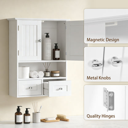 Bathroom Wall Cabinet, Medicine Cabinet, Over Toilet Storage Cabinet with Shelf and Drawers for Hallway, Living Room, Wh