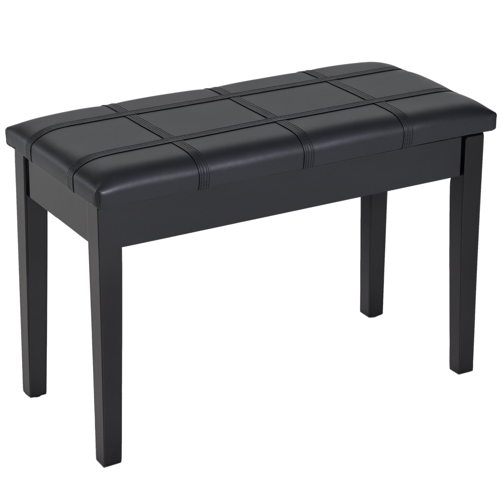 Classic Piano Bench Stool, PU Leather Padded Keyboard Seat with Rubber Wood Legs and Music Storage Compartment, Banded S
