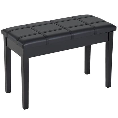 Classic Piano Bench Stool, PU Leather Padded Keyboard Seat with Rubber Wood Legs and Music Storage Compartment, Banded S