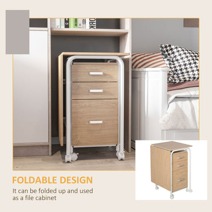 Foldable Computer Desk with Drawers, Executive Student Table with Storage Shelf, 6 Wheels for Bedroom Home Office Workst