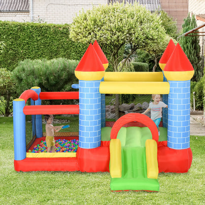 Qaba 9.2 x 9.5FT Bounce House, 4 in 1 Inflatable Bouncy Castle for Kids With Trampoline, Slide, Water Pool, Basket, Blow