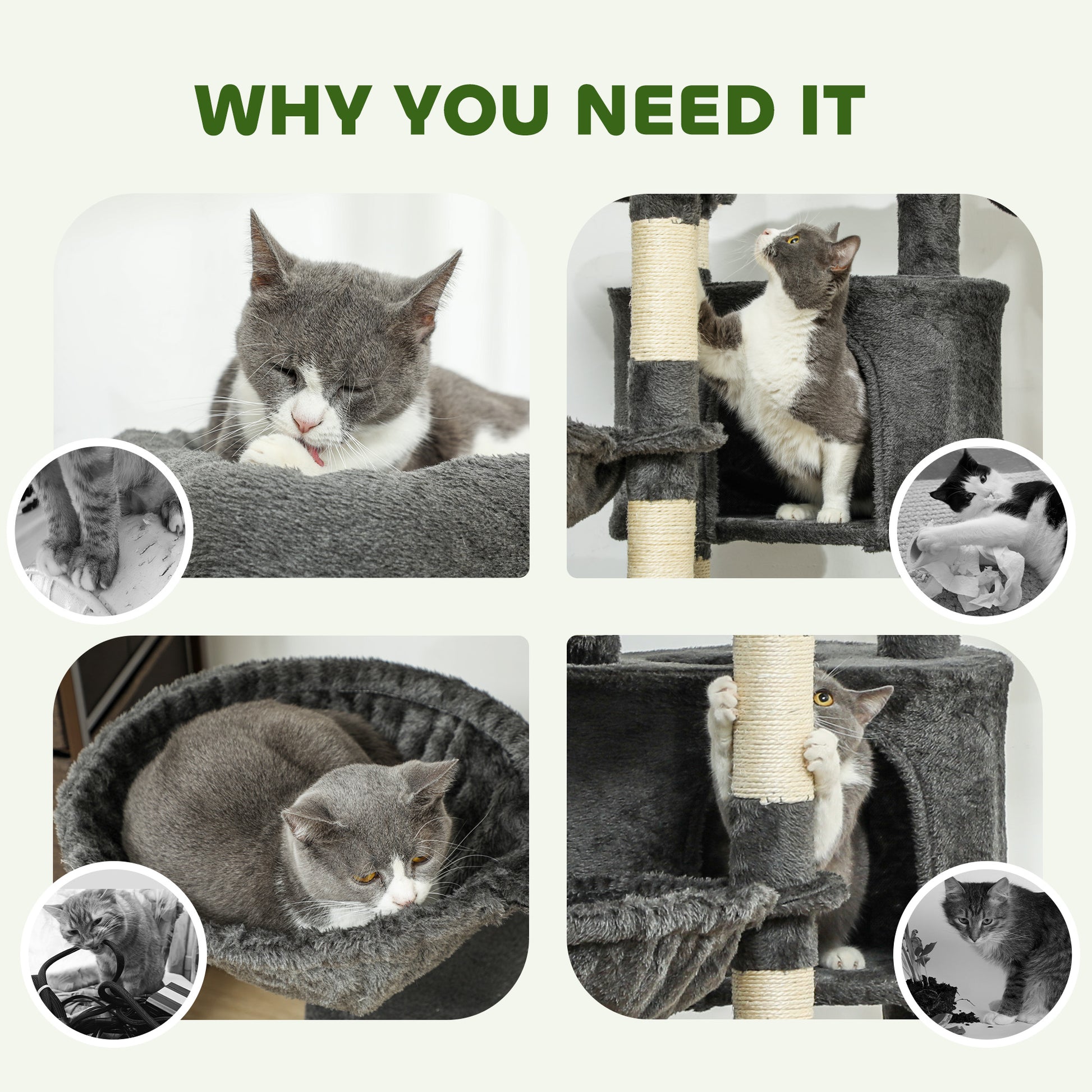 52.5" Cat Tree Tower with Scratching Posts, Cat Condos, Bed, Platforms, Hammocks, for Indoor Cats, Dark Grey