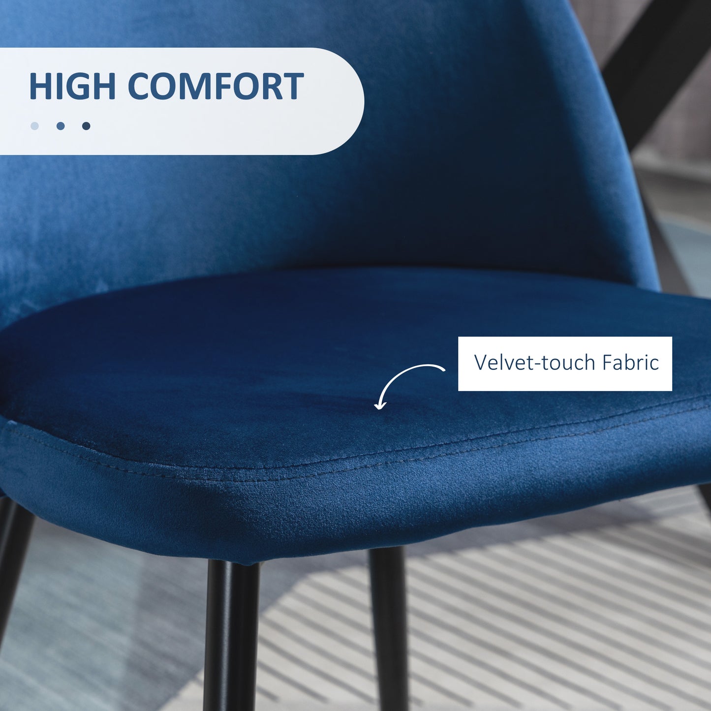 Modern Dining Chairs, Mid-Back Velvet-touch Upholstery Side Chair, Table Chair for Living Room, Dining Room, Dark Blue, 