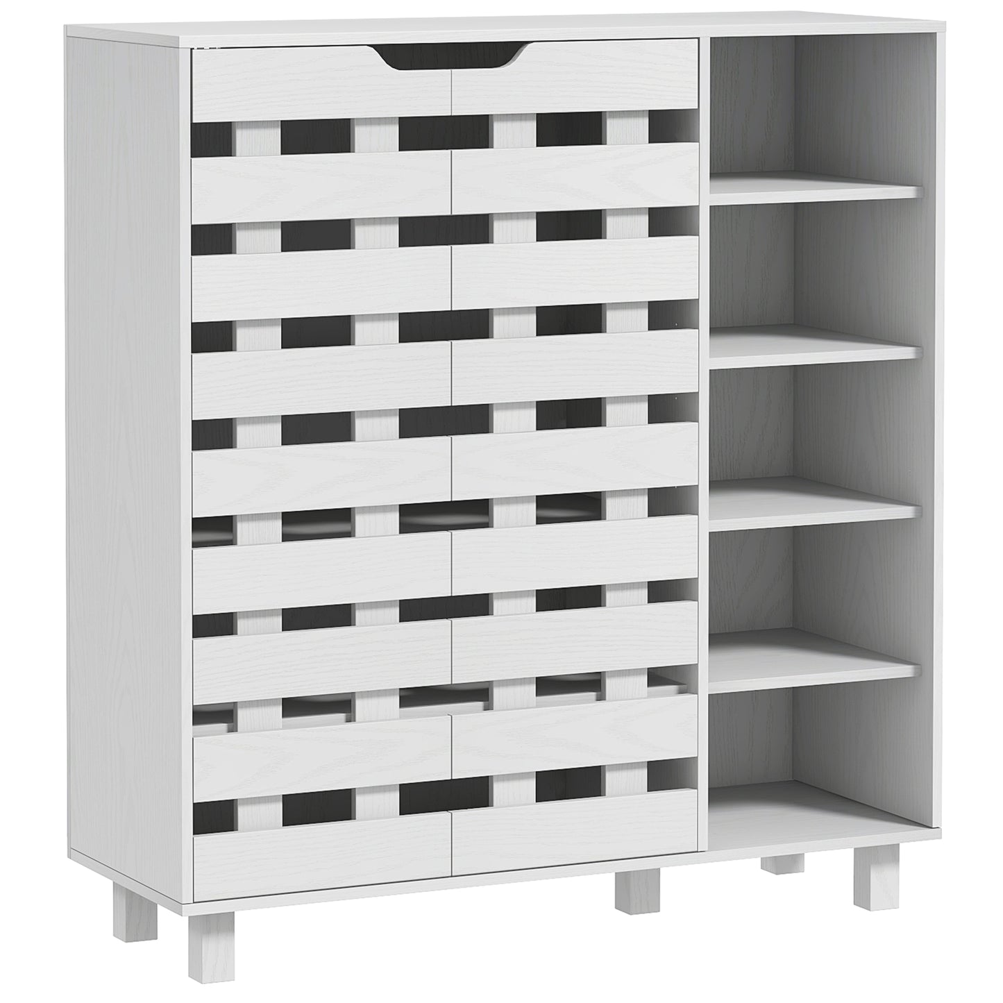 Shoe Cabinet, 21 Pair Shoe Storage Cabinet Organizer with 5-tier Double Door Cupboard and 5-tier Open Shelves, White