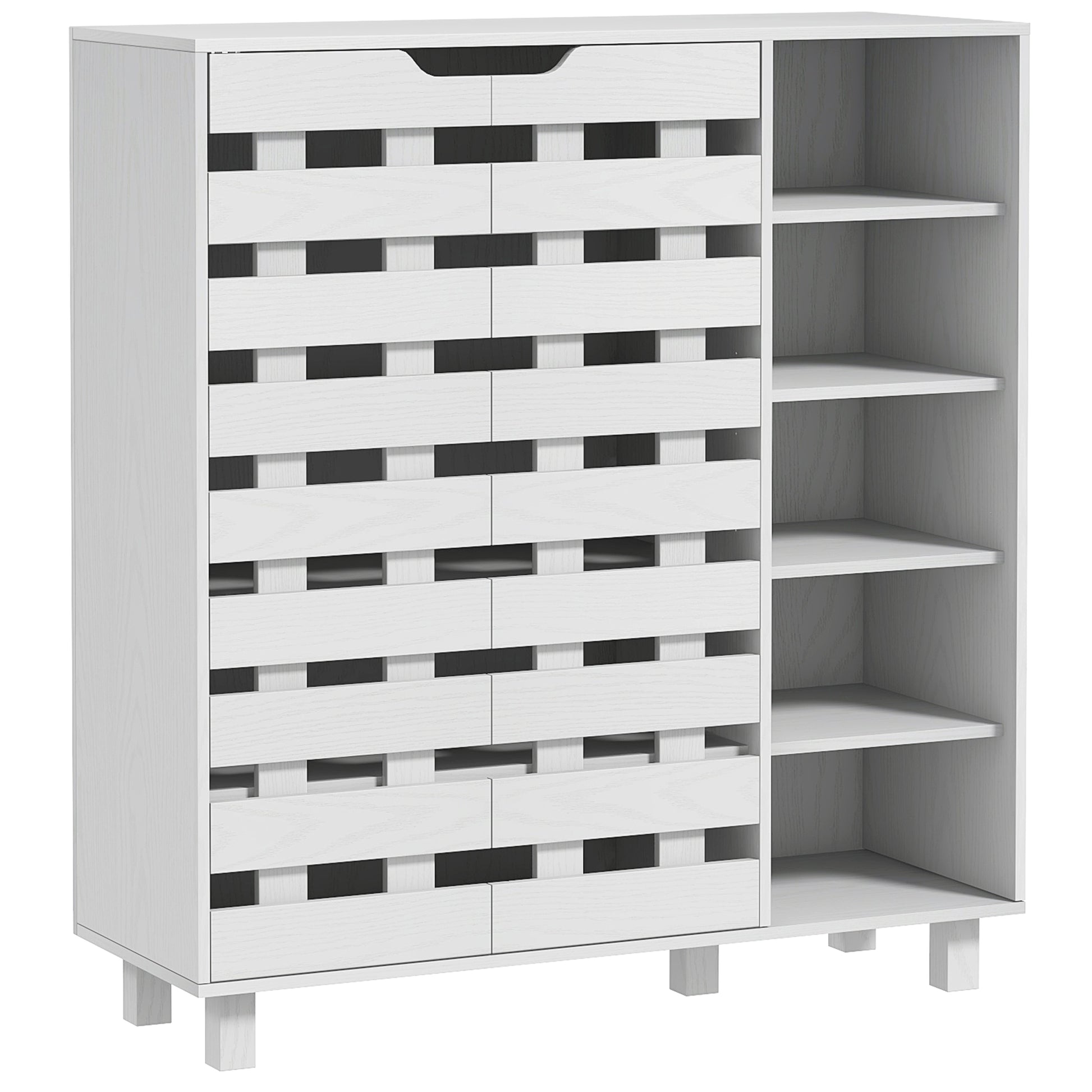 Shoe Cabinet, 21 Pair Shoe Storage Cabinet Organizer with 5-tier Double Door Cupboard and 5-tier Open Shelves, White