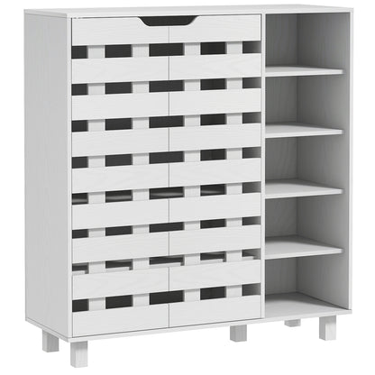 Shoe Cabinet, 21 Pair Shoe Storage Cabinet Organizer with 5-tier Double Door Cupboard and 5-tier Open Shelves, White