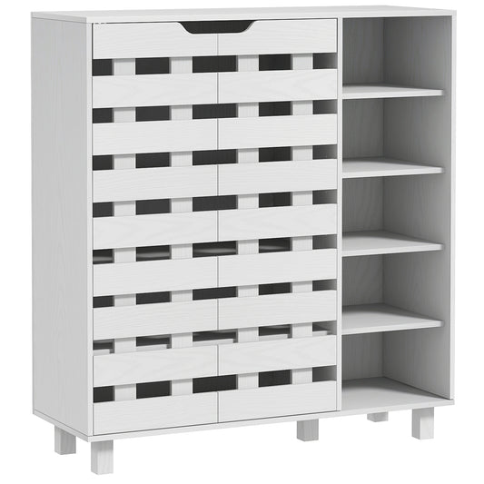 Shoe Cabinet, 21 Pair Shoe Storage Cabinet Organizer with 5-tier Double Door Cupboard and 5-tier Open Shelves, White