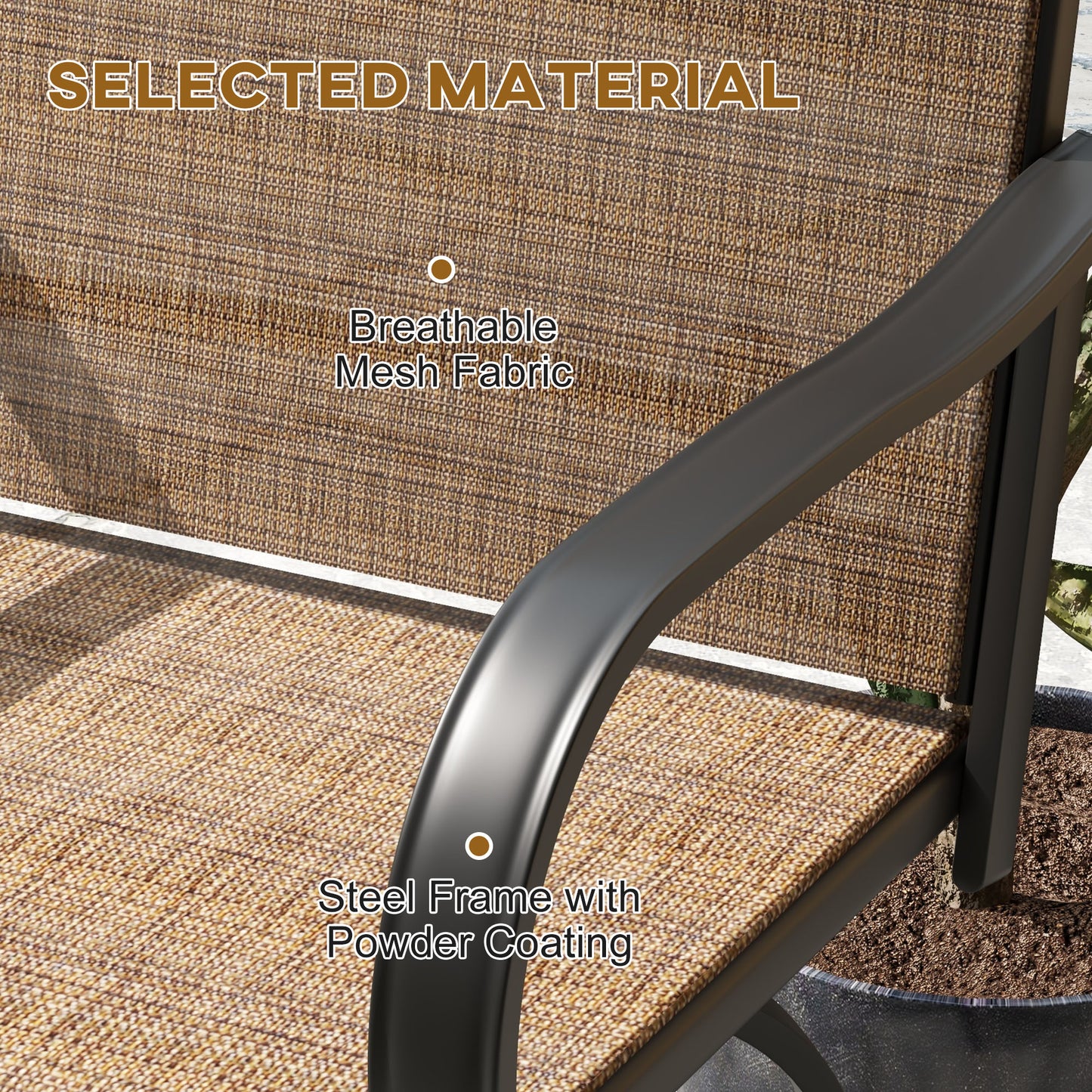 Outdoor Bar Stools Set of 2, 360° Swivel Bar Height Chairs, 26.8" x 29.5" x 48.4", Brown