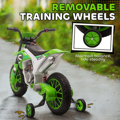 VarietyKart Kids Dirt Bike Battery-Powered Ride-On Electric Motorcycle with Charging 12V Battery, Training Wheels Green