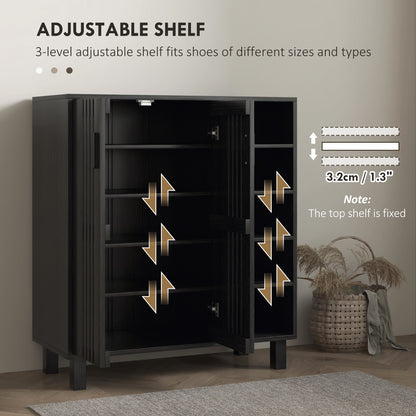 Shoe Storage with Double Doors and Open Shelves 17 Pair Shoe Storage Organizer for Entryway Hallway Black
