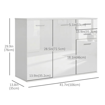 High Gloss Sideboard with 2 Drawers and 3 Doors, Buffet Cabinet with Adjustable Shelf, Coffee Bar Cabinet with Storage, 