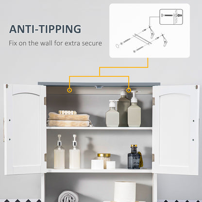 Modern Over The Toilet Storage Cabinet, Double Door Over Toilet Bathroom Organizer with Adjustable Shelf and Open Shelf,
