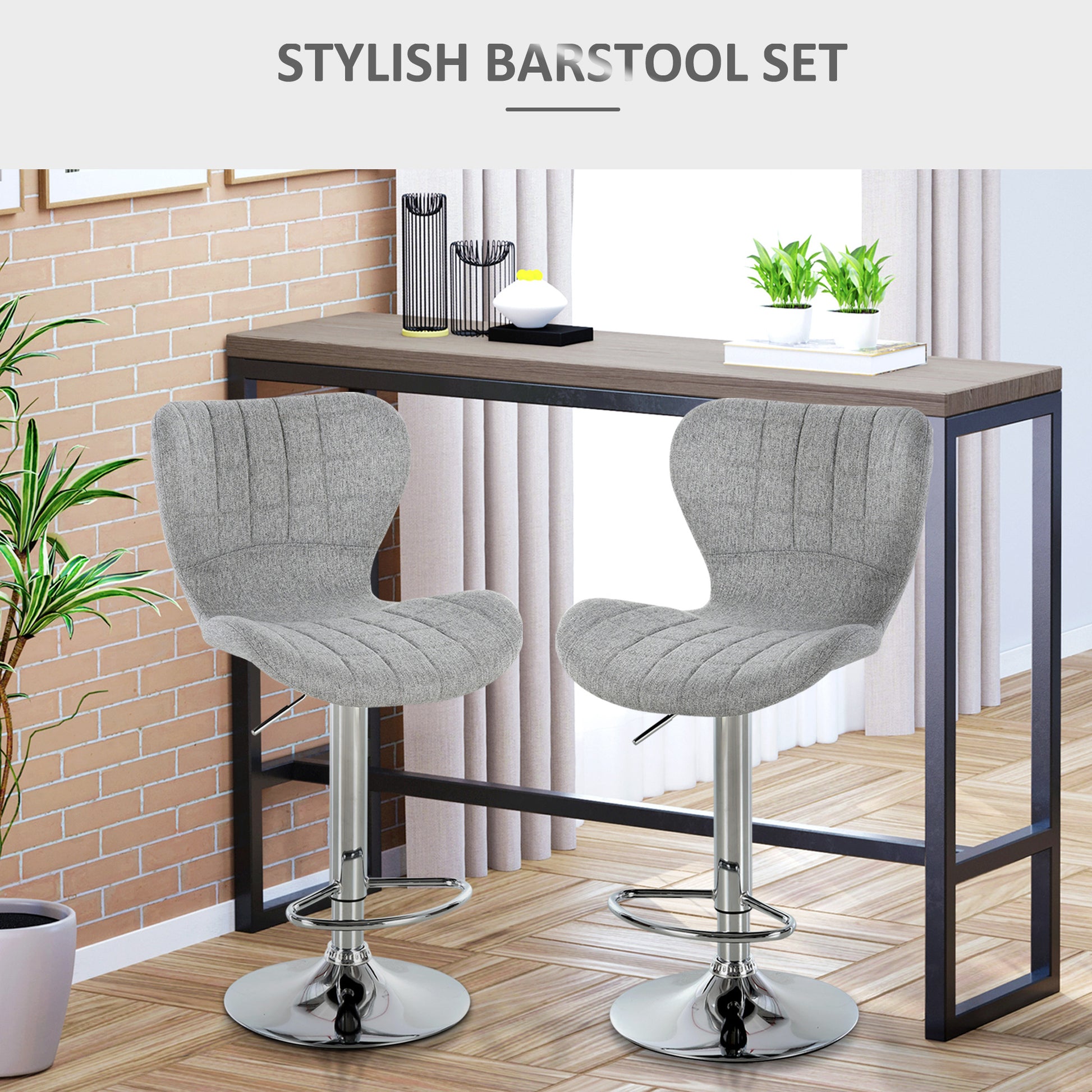 Set of 2 Counter Height Bar Stools Swivel Stool Height Adjustable Bar Chairs with Footrest for Kitchen Dining Home Pub, 