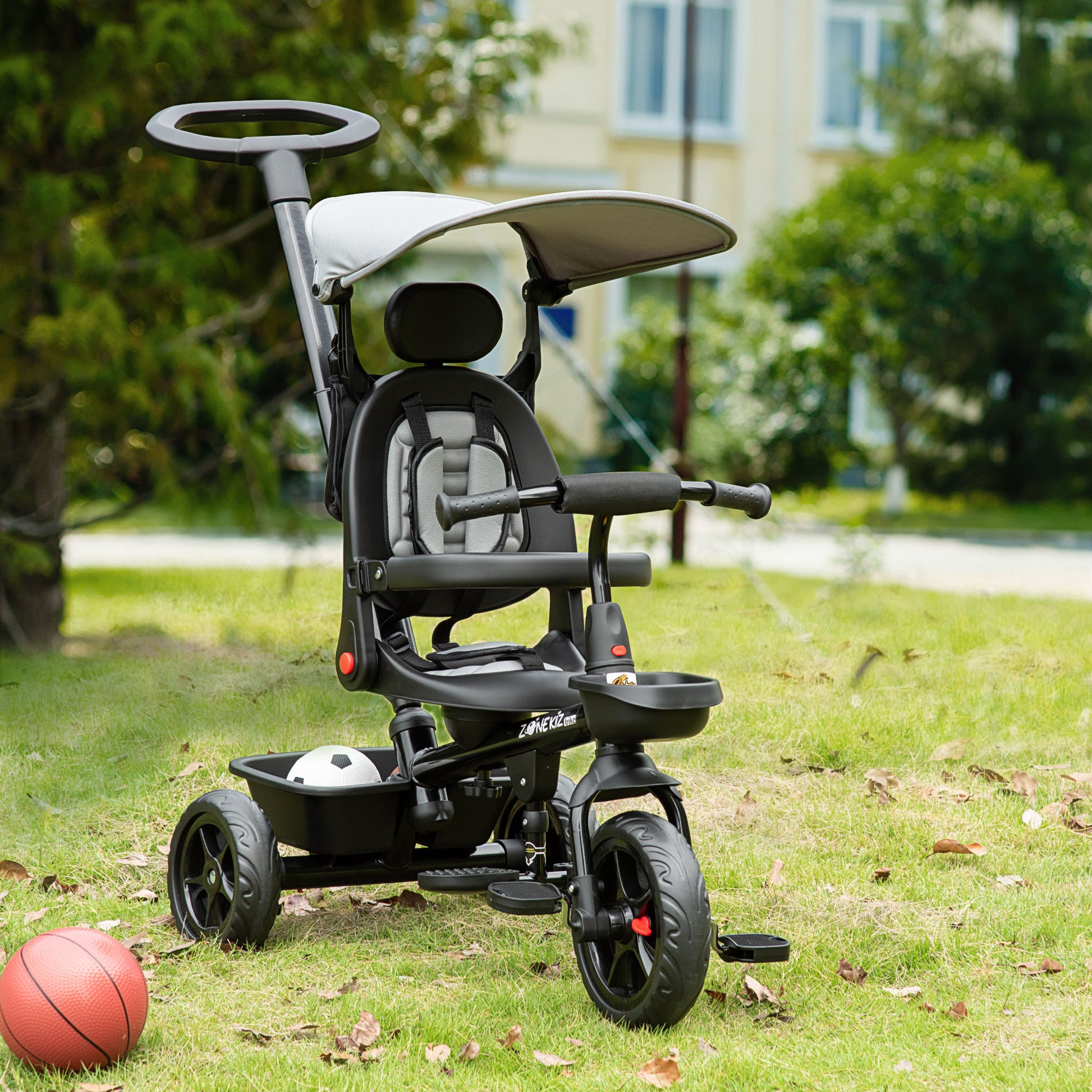 Qaba Tricycle for Toddler 5 in 1 Kids Trike, Converts Stroller to Toddler Bike, Adjustable Backrest & Flat Canopy, Detac