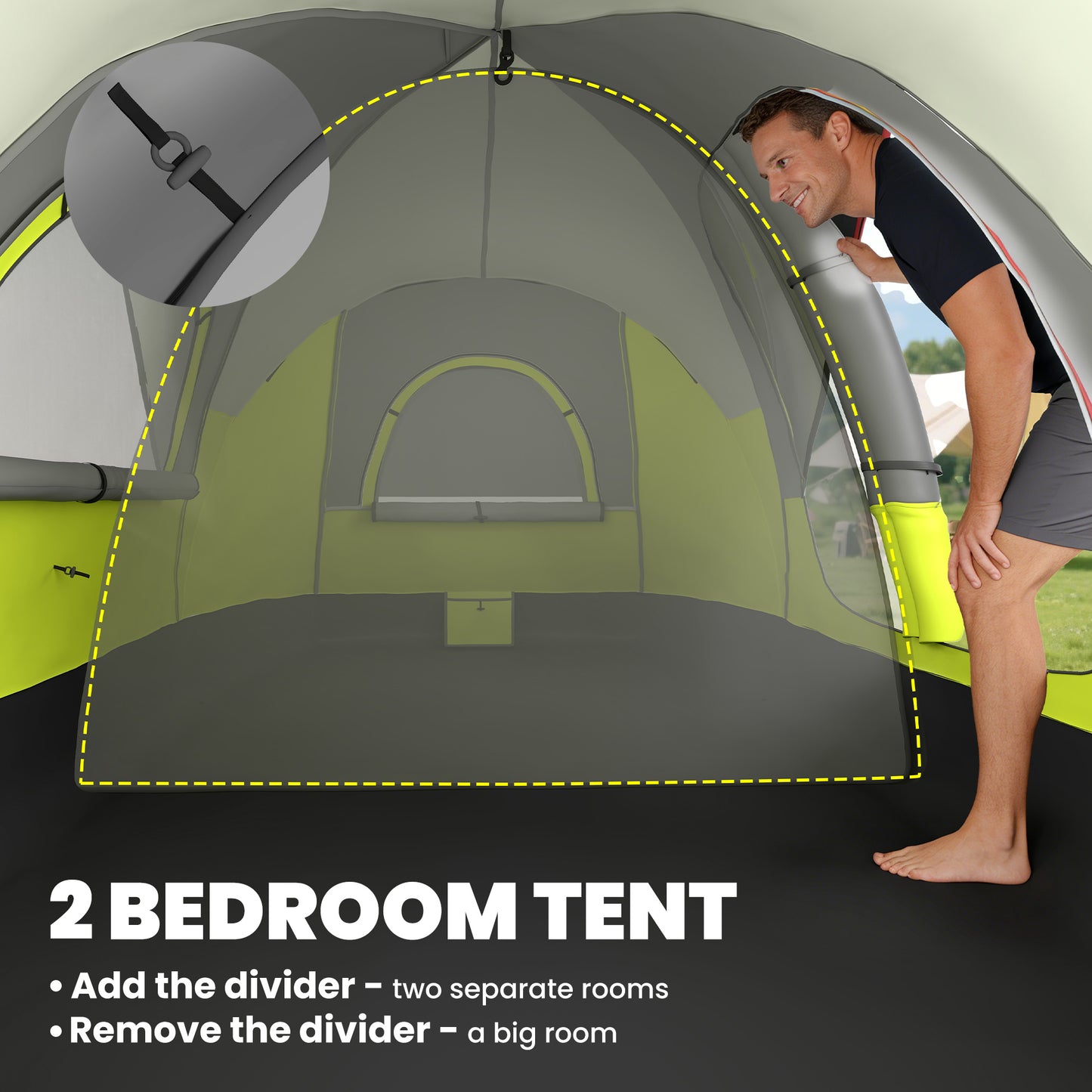 Camping Tent for 6 Man with 2000mm Waterproof Rainfly and Carry Bag for Fishing Hiking Festival, Green