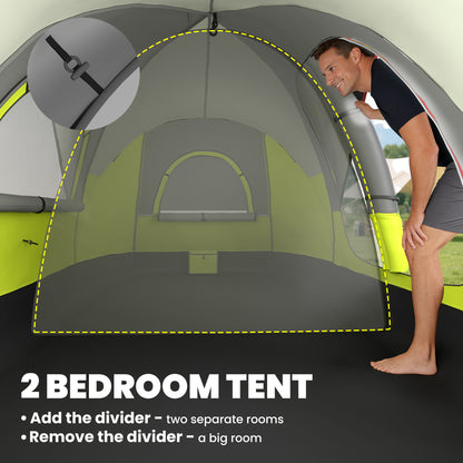 Camping Tent for 6 Man with 2000mm Waterproof Rainfly and Carry Bag for Fishing Hiking Festival, Green