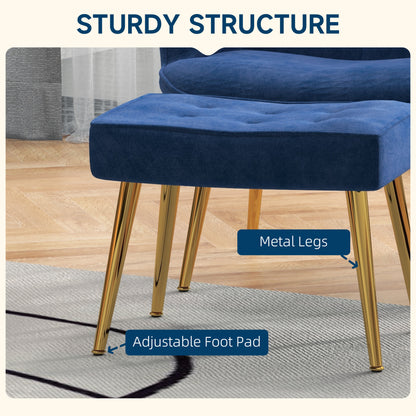 Modern Accent Chair with Ottoman, Upholstered Armchair with Footrest, Gold Metal Legs for Living Room, Bedroom, Dark Blu