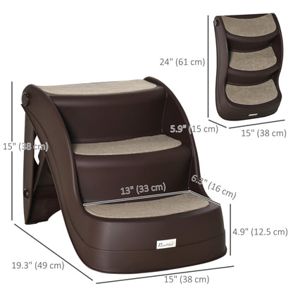 Dog Stairs for Small Dogs 15"H, 3-Step Foldable Pet Step with Non-Slip Treads, for Injured, Old, Puppy, Cats, for High B