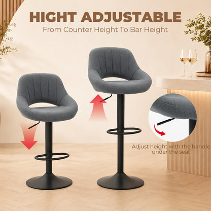 Swivel Bar Stools Set of 2, Linen Upholstered Counter Height Barstools with Round Metal Base