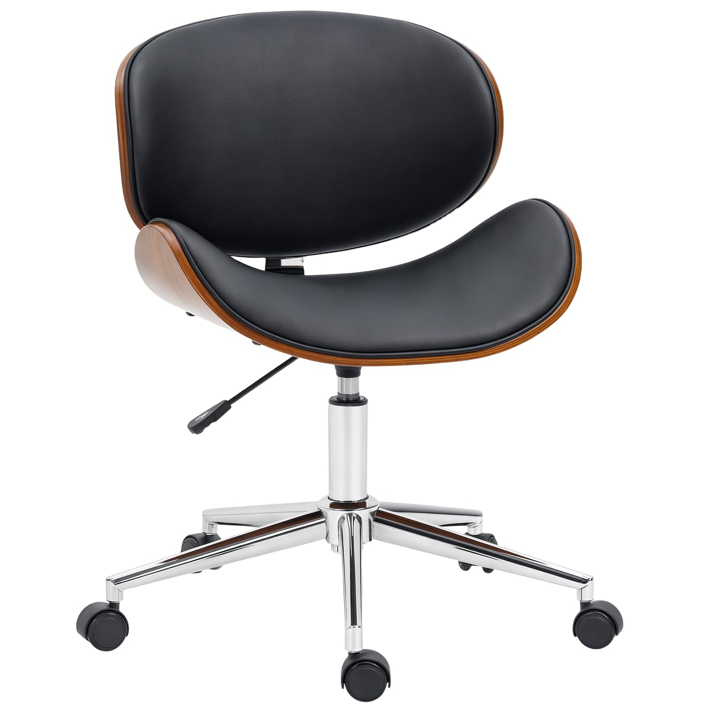 Office Chair, Faux Leather and Bentwood Computer Desk Chair with 360 Degree Swivel Wheels, Adjustable Height and Curved 