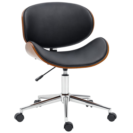Office Chair, Faux Leather and Bentwood Computer Desk Chair with 360 Degree Swivel Wheels, Adjustable Height and Curved 