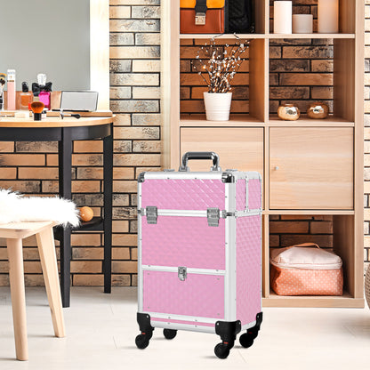 Portable Aluminum Makeup Train Cases, Rolling Makeup Case, Salon Beauty Cosmetic Jewelry Organizer Trolley with 4 Wheels