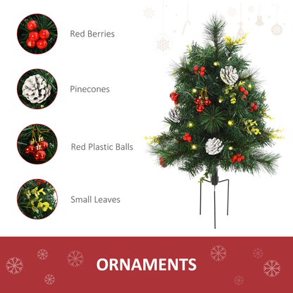 2.5ft 2 Pieces Prelit Artificial Christmas Tree with LED Light Mini Xmas Tree with Small Berry Pine Needles Pinecones De