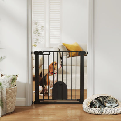 30"-32" Extra Wide Pet Gate Barrier with Small Door, 30"H Dog Gate with Safety Gate Barrier, Stair Pressure Fit, Black