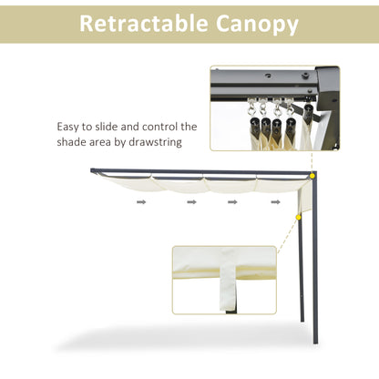 10'x10' Outdoor Pergola Gazebo with Retractable Canopy & Metal Frame & PA Coated Sun Shelter Door Porch Cover, Cream Whi