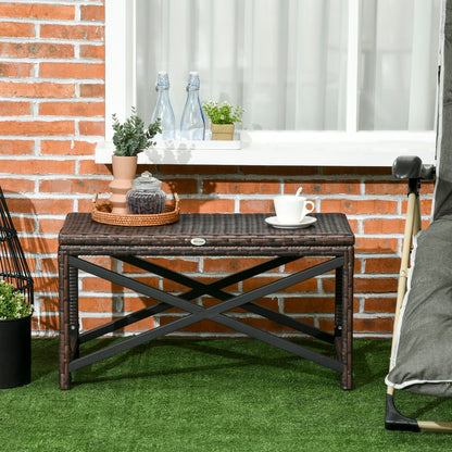 Patio Wicker End Table, Outdoor PE Rattan Side Table, with Plastic Board Under the Full Woven Table Top for Patio, Garde