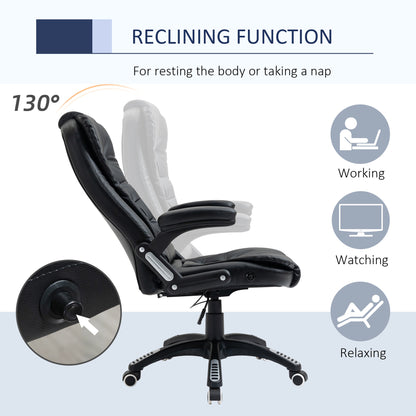 Executive Chair PU Leather Recliner Office Chair, with Swivel Wheels, Arm, Adjustable Height, High Back, Black